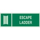 BradyGlo Escape Ladder Sign - Glow-in-the-dark Plastic - Green on Glow - 5 x 14