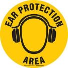 Anti Skid Floor (Ear Protection Area) Sign - Anti-skid Laminated Vinyl - Black on Yellow - 17 Inch Diameter