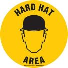 Hard Hat Area Sign - Anti-skid Laminated Vinyl - Black on Yellow - 17 Inch Diameter