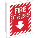 BradyGlo V Red, Fire Extinguisher Sign - Glow-in-the-dark Plastic, High Visibility L-style - Red on Glow - 12 x 9