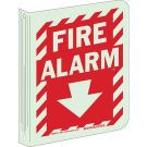 BradyGlo Fire Alarm Sign - Glow-in-the-dark Plastic, High Visibility L-style - Red on Glow - 12 x 9