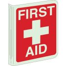 BradyGlo L First Aid Sign - Glow-in-the-dark Plastic, High Visibility L-style - Red on Glow - 12 x 9