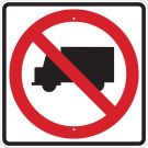 No Trucks Picto Sign - Reflective Aluminum 24x24 - Black/Red on White