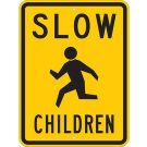 SLOW Children Sign - Reflective Aluminum - 24x18 - Black on Yellow