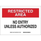 RESTRICTED AREA No Entry Unless Authorized Sign - Light Duty Plastic 10 x 14 - Black/Red on White