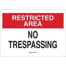 RESTRICTED AREA No Trespassing Sign - Light Duty Plastic 10 x 14 - Black/Red on White