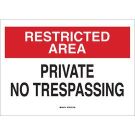 RESTRICTED AREA Private No Trespassing Sign - Light Duty Plastic 10 x 14 - Black/Red on White