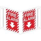 V Fire Alarm Sign - Rigid Polyethylene, High Visibility V-style - White on Red - 12 x 18