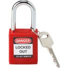 Brady Nonconductive Safety Padlock - 6-pin Cylinder, 1.5 In. Shackle Clearance, Keyed Different, Red