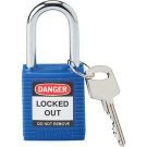 Brady Nonconductive Safety Padlock - 6-pin Cylinder, 1.5 In. Shackle Clearance, Keyed Different, Blue