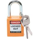 Brady Nonconductive Safety Padlock - 6-pin Cylinder, 1.5 In. Shackle Clearance, Keyed Different, Orange