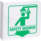 Safety Shower Sign - Acrylic, High Visibility L-style - Green on White - 8 x 8