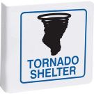 L Tornado Shelter Sign - Black/Blue on White - 8 x 8
