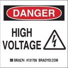 DANGER High Voltage Sign - Self-sticking Polyester - Black/Red on White - 3 x 3