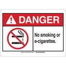 DANGER No Smoking Or E-Cigarettes. Sign - Light Duty Plastic - Black/Red on White - 10 x 14