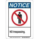 NOTICE No Trespassing. Sign - Self-sticking Polyester - Black/Blue/Red on White - 10 x 7