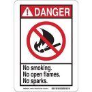 DANGER No Smoking. No Open Flames. No Sparks. Sign - Light Duty Plastic - Black/Red on White - 10 x 7