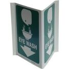 V Eye Wash Sign - Rigid Plastic, High Visibility V-style - White on Green - 12 x 18