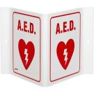 V Aed Sign - Acrylic, High Visibility V-style - Red on White - 6 x 9