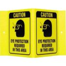 V CAUTION Eye Protection Required In This Area Sign - Acrylic, High Visibility V-style - Black on Yellow - 6 x 9