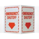 Emergency Shutoff Sign - Acrylic, High Visibility V-style - Red on White - 6 x 9