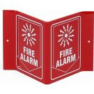 V FIRE ALARM Sign - Acrylic, High Visibility V-style - White on Red - 6 x 9