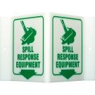 V Spill Response Equipment Sign - Acrylic, High Visibility V-style - Green on White - 8 x 8