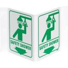 V Safety Shower Sign - Rigid Polyethylene, High Visibility V-style - Green on White - 12 x 18