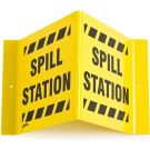 V Spill Station Sign - Acrylic, High Visibility V-style - Black on Yellow - 8 x 15