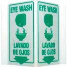 Eye Wash/Lavado De Ojos Sign - Acrylic, High Visibility V-style, English And Spanish Bilingual - Green on White - 11 x 12