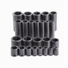 Impact Socket Set, 25 Piece SAE 3/8 Inch Drive, 3/8-1 Inch Size Range 6 Point Standard And Deep Length Black Oxide Finish