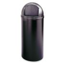 Marshal Black Round Fiberglass Waste Receptacle With Retainer Bands 25 Gallon