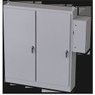 Heavy Duty Free-Standing Enclosure With External Disconnect Enclosure Installed, Two Door, NEMA 3R,12,13&IP55,Carbon Steel, Gray, Handle & 3-Point Mechanism, Sub-Panel Included, 90x78x18