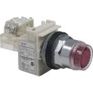 Illuminated Push-button, Harmony 9001SK, Plastic, Plastic Guard Flush, Red, 30MM, Spring Return, 110-120V, 1 C/O