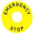 22MM Yellow on Black EMERGENCY STOP Circular Pushbutton Legend Plate