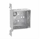 4 Inch SQ Steel Box, 2-1/8 Deep, 1/2 - 3/4 KOs, Drawn, w/ Vertical Bracket