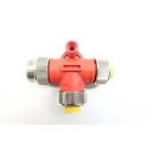 Turck E&M Dual Stop Drop Tee 7/8" Male 4 Pin to 4 Pin Female Red Body (RSM RKM RKM 40 DESD)