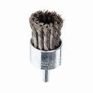 Heavy Duty End Brush, 1-1/8 in Dia, 1/4 in Shank, Stainless Steel Knotted Wire, 7/8 in Trim