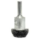 Circular Flared Stem Mounted End Brush, 1 in Dia, 1/4 in Shank, Stainless Steel Crimped Wire, 1/2 in Trim