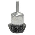 Circular Flared Stem Mounted End Brush, 1-1/2 in Dia, 1/4 in Shank, Carbon Steel Crimped Wire, 7/8 in Trim