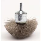 Circular Flared Stem Mounted End Brush, 3 in Dia, 1/4 in Shank, Stainless Steel Crimped Wire