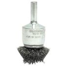 Circular Flared Stem Mounted End Brush, 1-1/4 in Dia, 1/4 in Shank, Carbon Steel Crimped Wire, 5/8 in Trim
