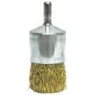 Stem Mounted End Brush, 1 in Dia, 1/4 in Shank, Brass Crimped Wire, 1 in Trim