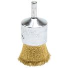 Stem Mounted End Brush, 1 in Dia, 1/4 in Shank, Brass Crimped Wire, 7/8 in Trim