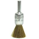 Stem Mounted End Brush, 1/2 in Dia, 1/4 in Shank, Brass Crimped Wire, 7/8 in Trim