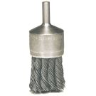 Stem Mounted End Brush, 1-1/8 in Dia, 1/4 in Shank, Stainless Steel Knotted Wire, 1-1/8 in Trim