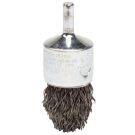 Controlled Flare Stem Mounted End Brush, 1 in Dia, 1/4 in Shank, Carbon Steel Crimped Wire, 1-1/8 in Trim