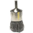 Cup End Brush, 1 in Dia, 1/4 in Shank, Stainless Steel Crimped Wire, 1 in Trim