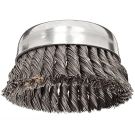 Single Row Cup Brush, 5 in Dia, 5/8-11, 0.023 in Steel Knotted Standard Twist Wire