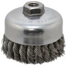 Single Row Cup Brush, 4 in Dia, 5/8-11, 0.023 in Steel Knotted Standard Twist Wire